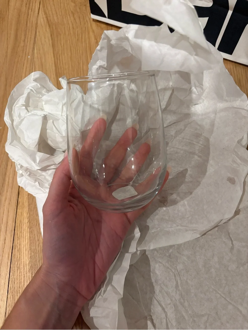 Crate&Barrel Clear Stemless Wine Glasses (Two)